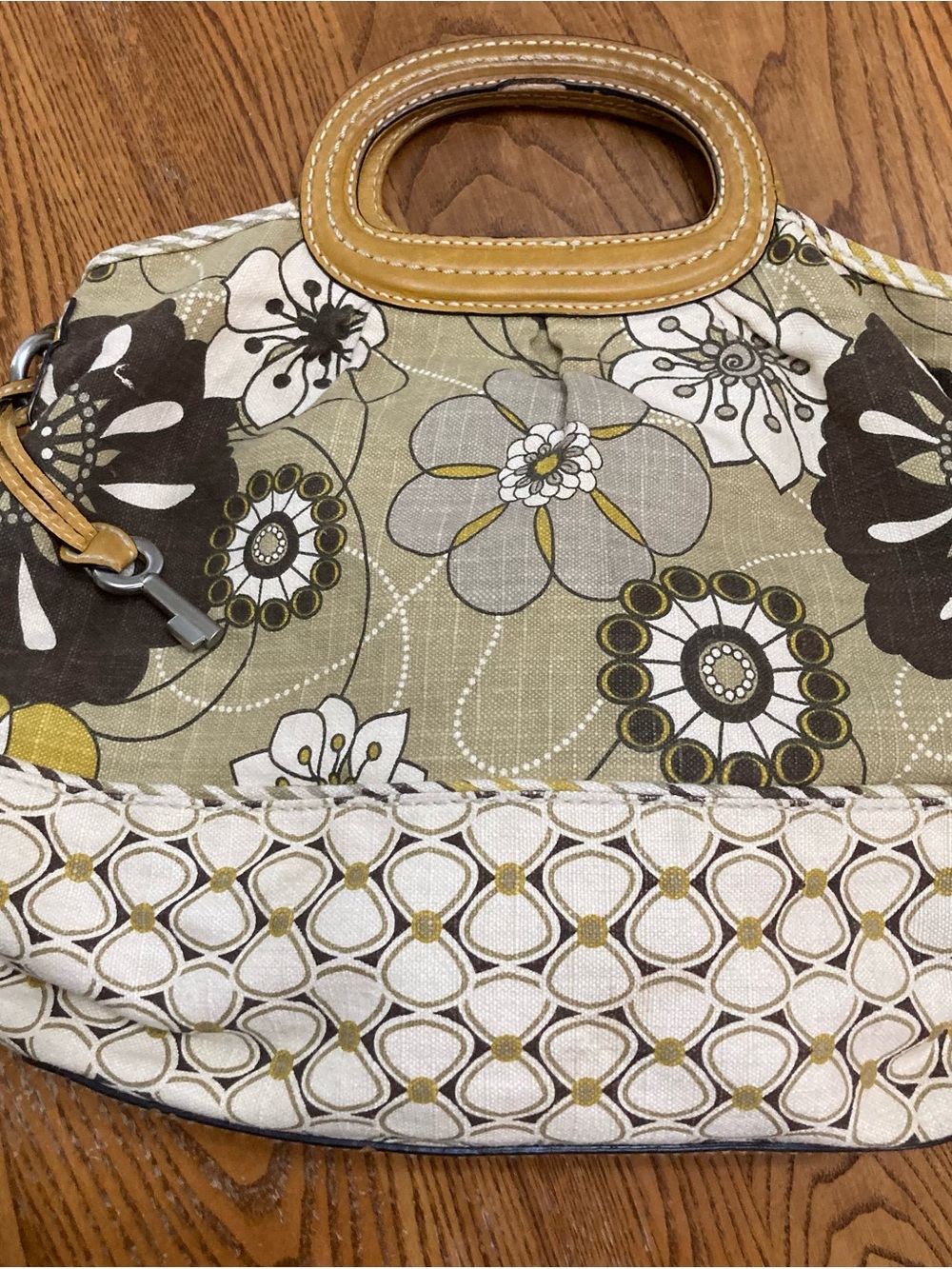 Fossil Floral Canvas Tote with Tan  Handles
